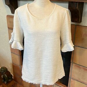 Banana Republic Ivory Textured Back-Zip Top, S!
